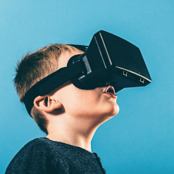 child wearing VR headset 